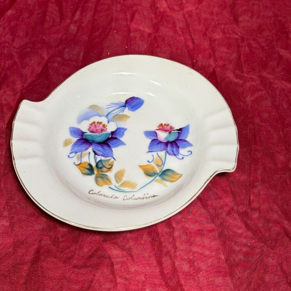 Vintage 6" Colorado Columbine Porcelain Dish Ashtray by Norcrest Japan 1950s